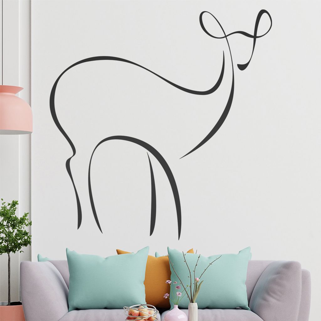 Reh Linien Wandtattoo in 6 Größen - Wandaufkleber Wall Sticker - Dekoration, Küche, Wohnzimmer, Schlafzimmer, Badezimmer