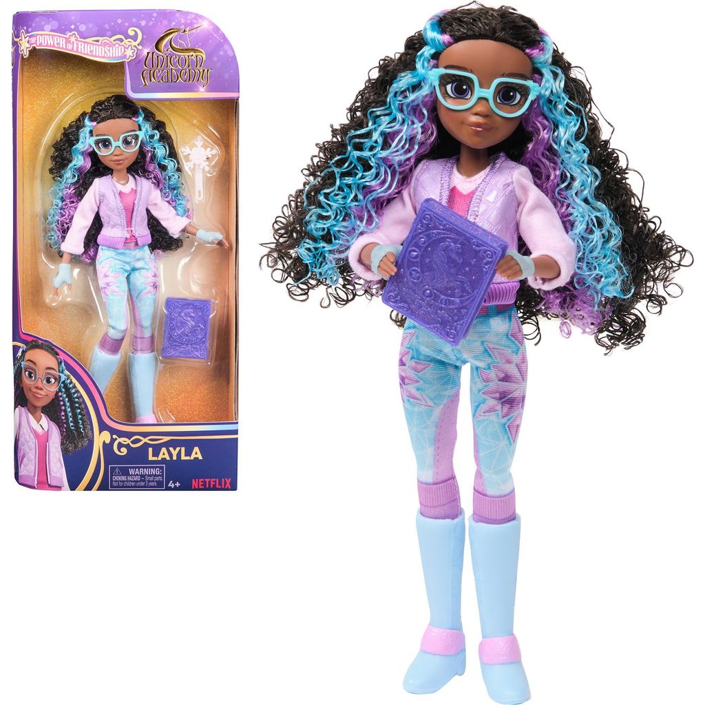 Unicorn Academy - Ankleidepuppe Layla (24 cm groß, mit echtem Haar, abnehmbarer Kleidung und Accessoires)