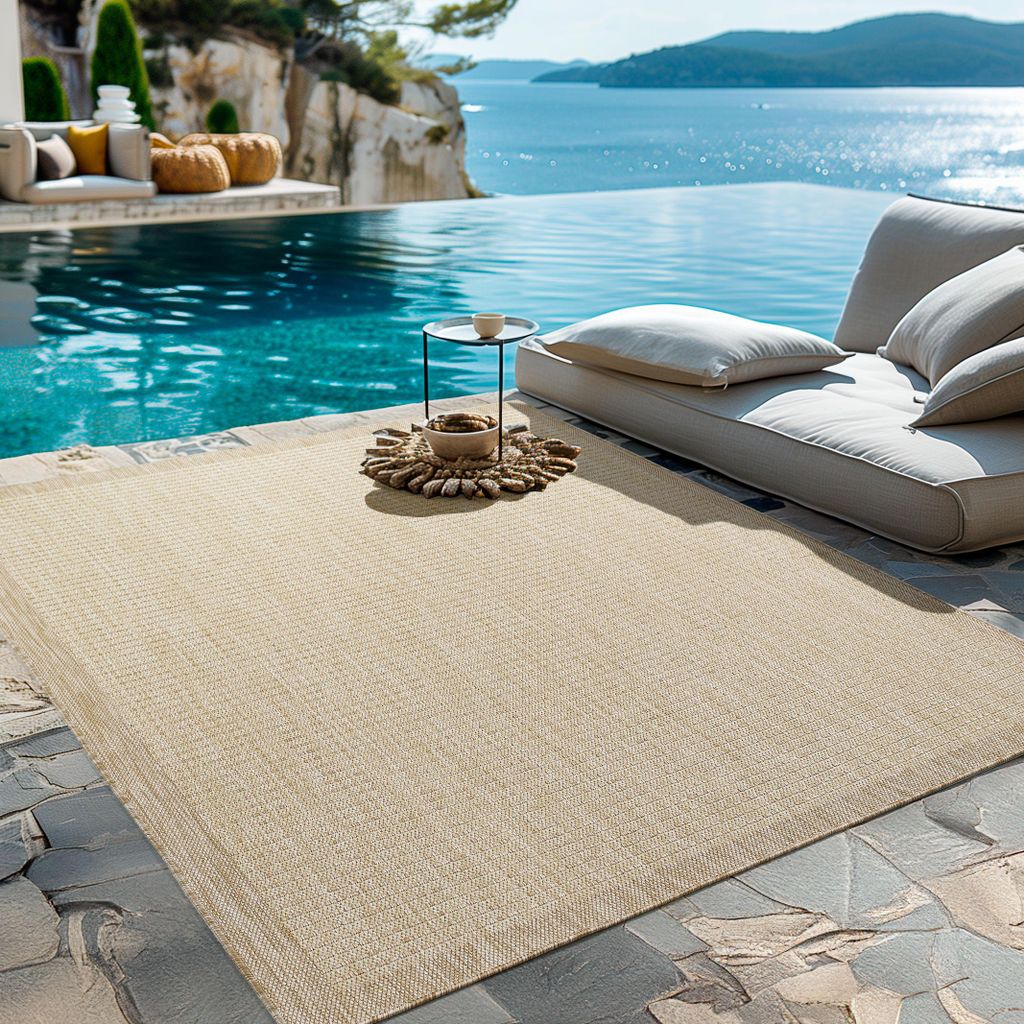 Homebyhome In & Outdoor Teppich Terrasse Balkon Küchenteppich Wetterfest Sisal Optik Flachgewebe Einfarbig mit Struktur, Grösse: 280x370 cm