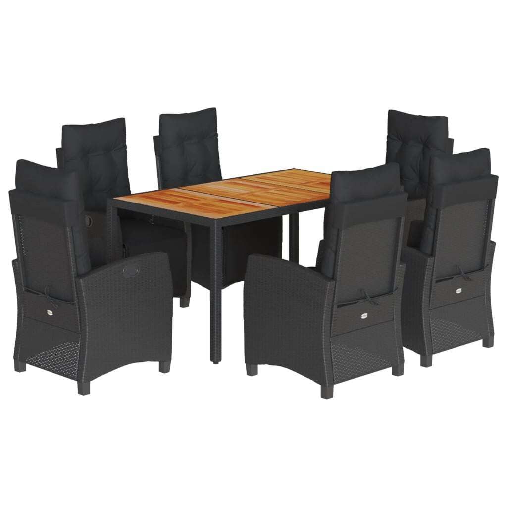 vidaXL 7-tlg. Garten-Essgruppe mit Kissen Schwarz Poly Rattan