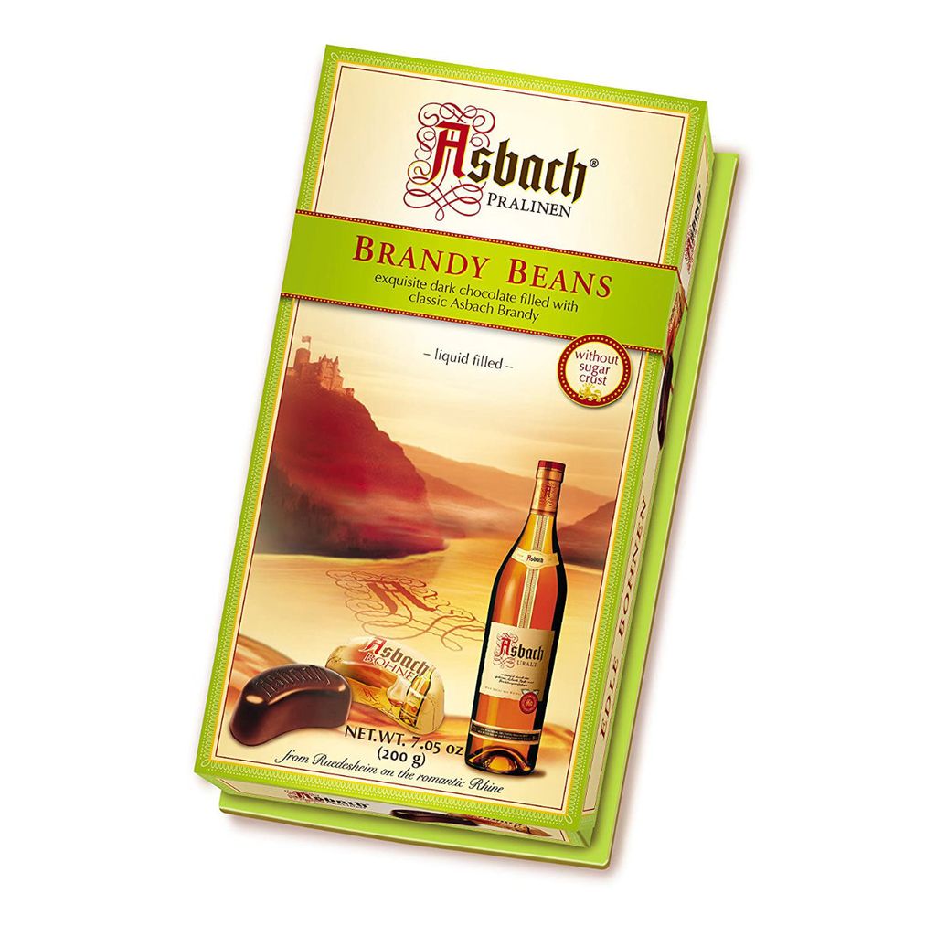 Asbach Pralinen Bohnen Packung gefüllt mit Asbach Brandy Produktbild 