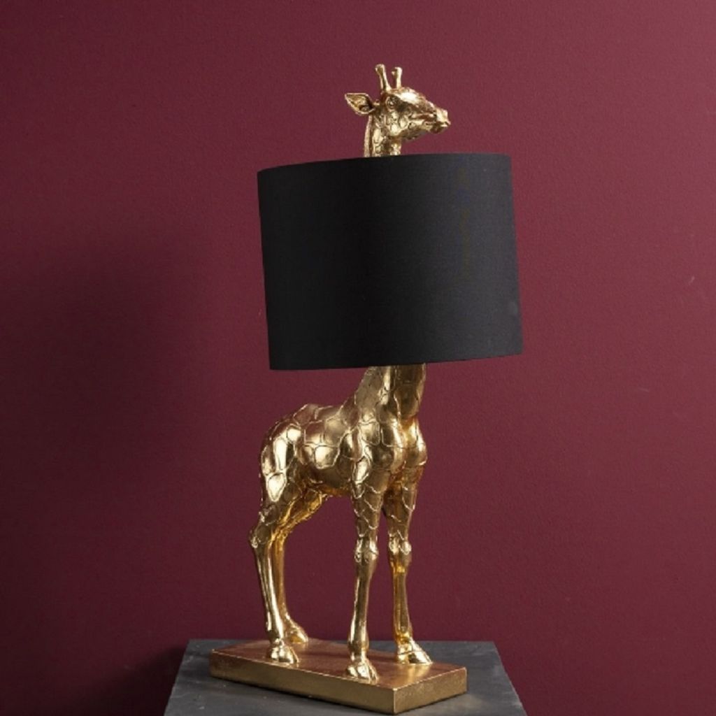 Tischleuchte Giraffe Gold Schwarz Nachttischlampe Wohnzimmerlampe 70cm Leuchte 