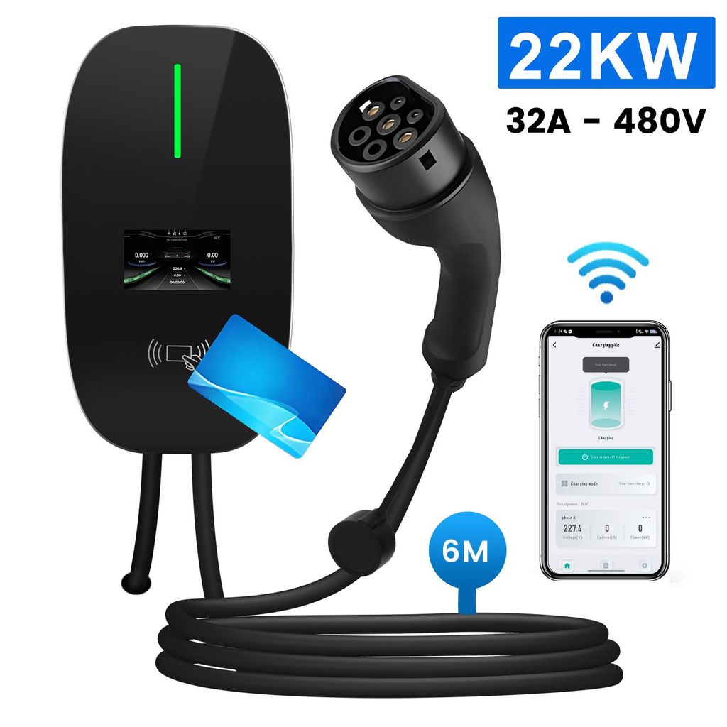 Hexinex 22KW Wallbox 32A Starkstrom-Ladestation mit 6m Kabel Typ 2 IP65 Smart App RFID für alle Elektroautos