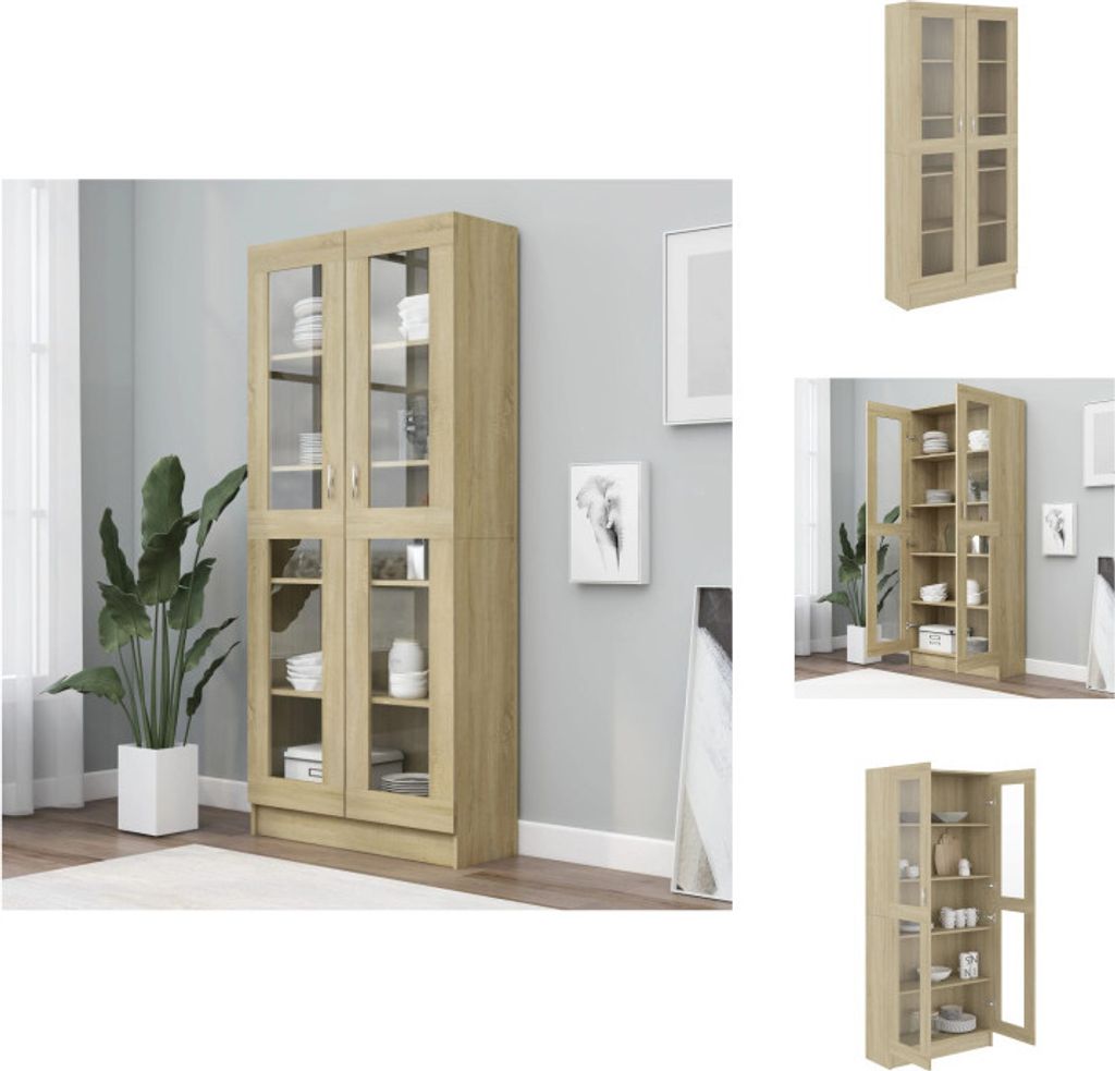 vidaXL Vitrinenschrank Sonoma-Eiche 82,5x30,5x185,5 cm Holzwerkstoff - Bücherregale & Bücherschränke
