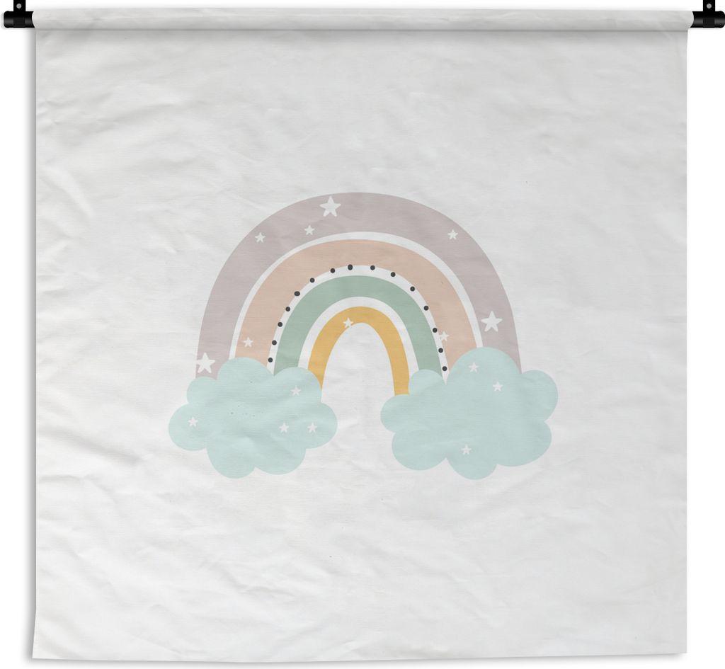 MuchoWow Wandteppich Wandbehang Regenbogen-Sterne-Punkte-Wolken-Kinder1-1 60x60 cm Tapisserie Dekoration Wandtuch - Dekorationen - Wand Decke