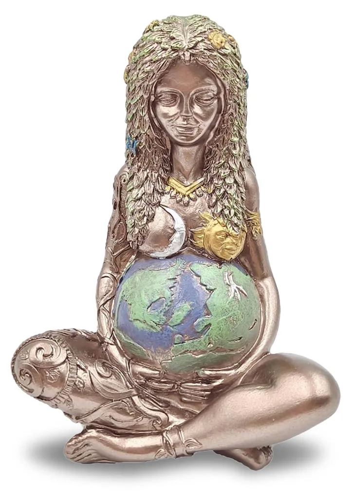 Sculpture Terre Mère Figurine Déesse Gaïa en Résine pour Jardin - 15cm