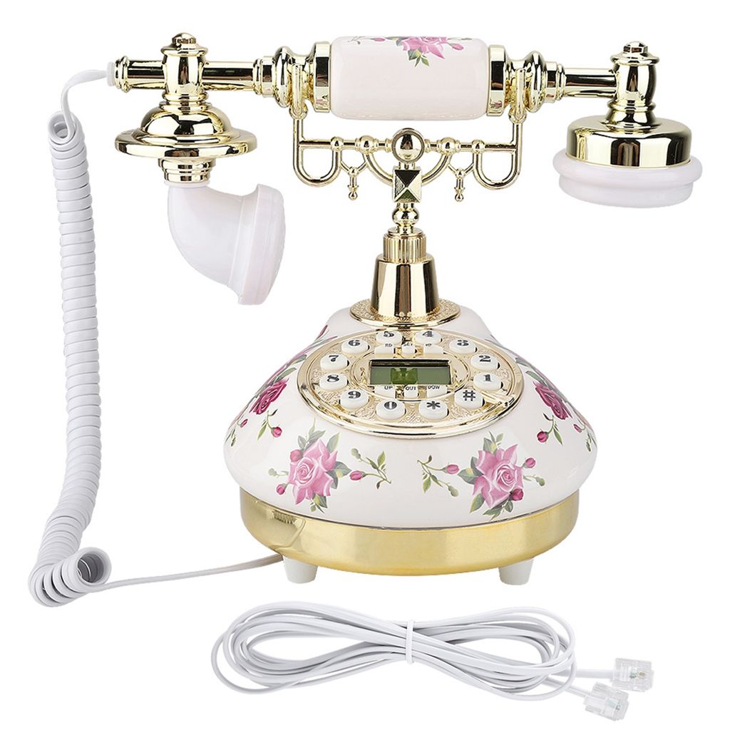 A vintage-style telephone with floral decorations.