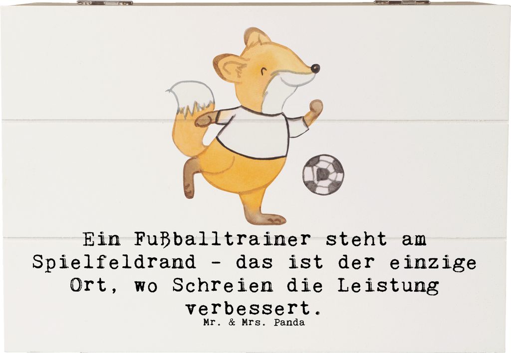 Mr. & Mrs. Panda Truhe Fußballtrainer Energie 22 x 15 cm - Weiß - Geschenk, Geschenkbox, fotobox, holzschachtel, kreative Geschenke, Fußballfans...