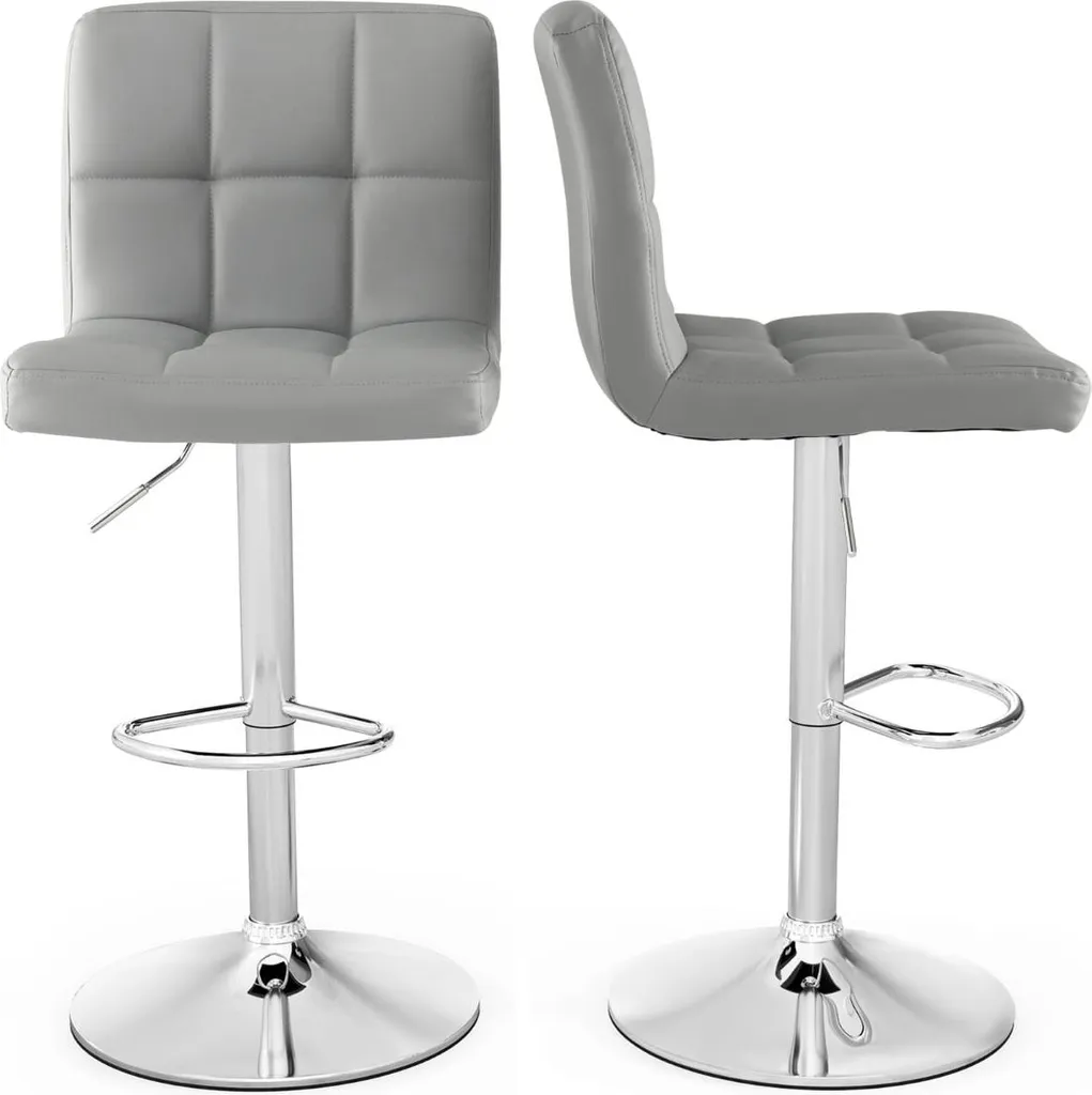 Tabourets de bar réglables en hauteur et rotatifs simili cuir gris