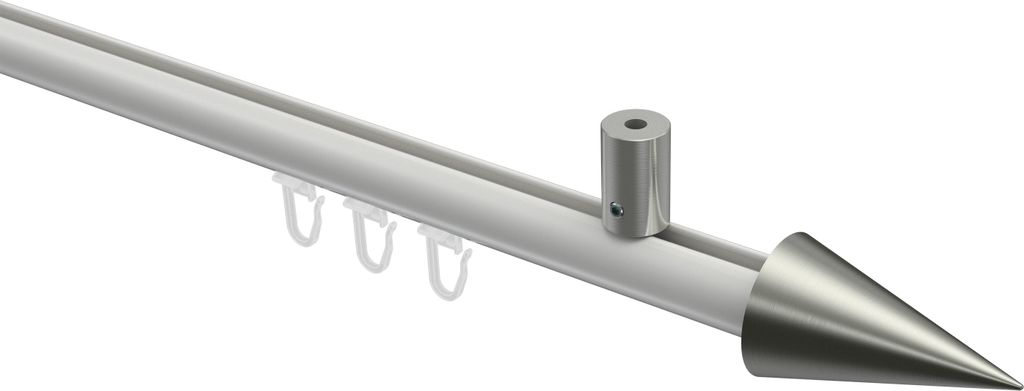 Interdeco Innenlaufstange / Gardinenstange mit Innenlauf Weiß / Edelstahl-Optik, Typ Sonius Savio (Kegel) Deckenmontage, 20 mm Ø 1-läufig, 120 cm