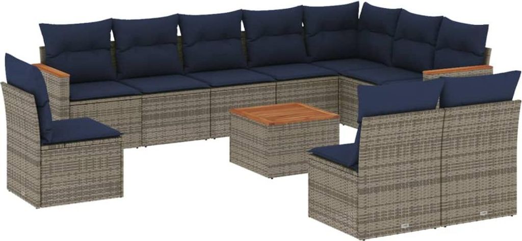 vidaXL 11-teiliges Gartensofa-Set mit Kissen, grau, Polyrattan