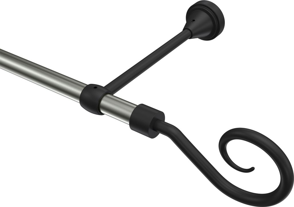 Interdeco Gardinenstange / Vorhangstange Edelstahl-Optik / Schwarz, Typ Primus Allegra (Spirale), 16 mm Ø 1-läufig, 220 cm