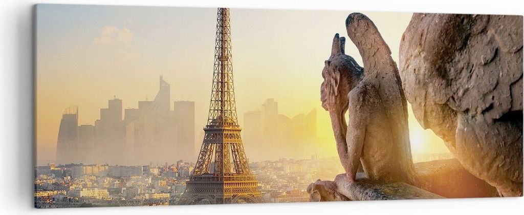 Bild auf Leinwand - Leinwandbild - Einteilig - Wasserspeier Turm Eiffel - 140x50cm - Wand Bild - Wanddeko - Wandbilder - Leinwanddruck - Bilder - W...