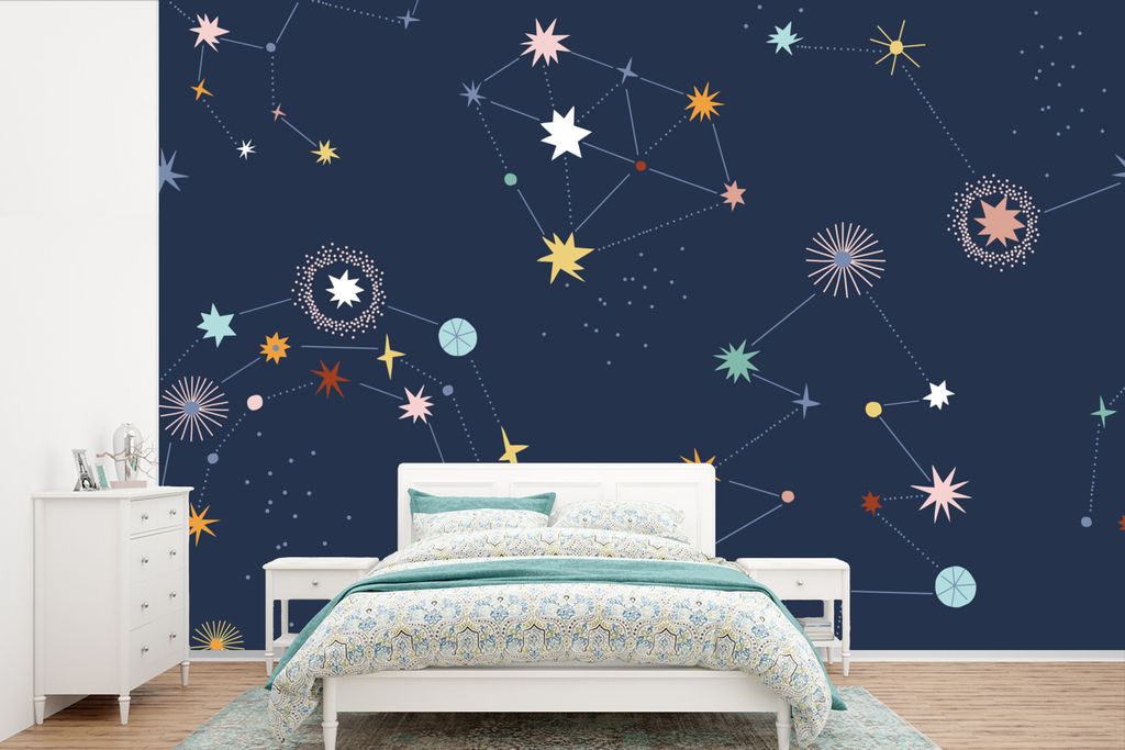 MuchoWow Fototapete für Wohnzimmer oder Schlafzimmer Wandtapete Vinyl Motivtapete Sterne - Kinder - Weltraum - 390x260 cm - Papiertapete