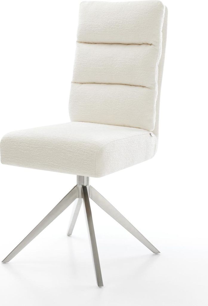 DELIFE Drehstuhl Pela-Flex Bouclé Soft Beige Kreuzgestell breit Edelstahl 360° drehbar Wippfunktion Taschenfederkern