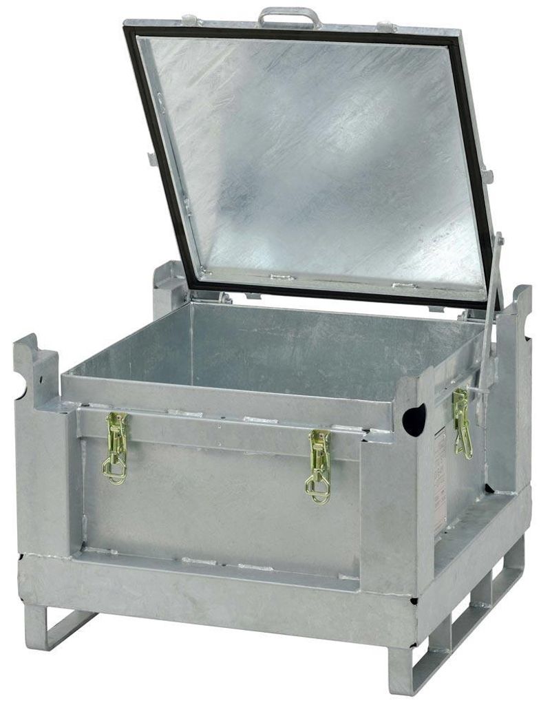 Akku-Sammelbehälter aus Stahl, feuerverzinkt, 120 l, 54 kg, LxBxH 715x715x580mm