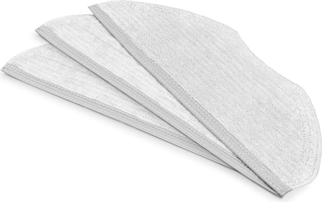 Three white mop pads are stacked on a white background.