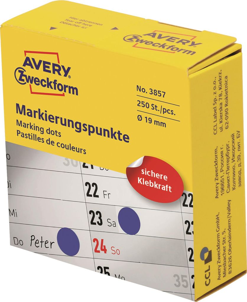 AVERY Zweckform Markierungspunkte 19 mm blau Spender 250 Stück