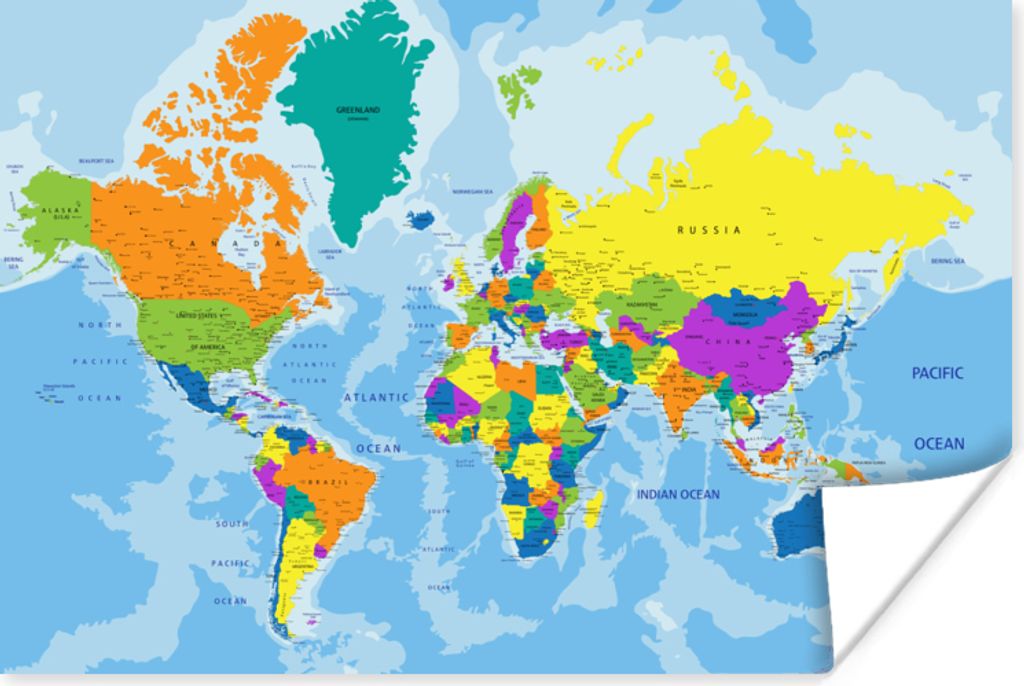 MuchoWow Poster Weltkarte - Farben - Buchstaben - Kinder - Jungen - Mädchen 180x120 cm - Fotoplakat