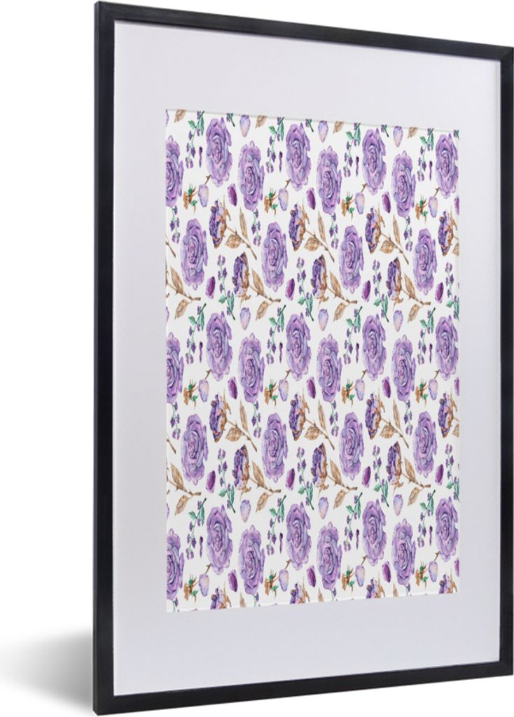 MuchoWow MuchoWow Gerahmtes Poster Blumen - Lila - Rosen 40x60 cm - Poster mit zchwarzem Bilderrahmen - Poster in Rahmen