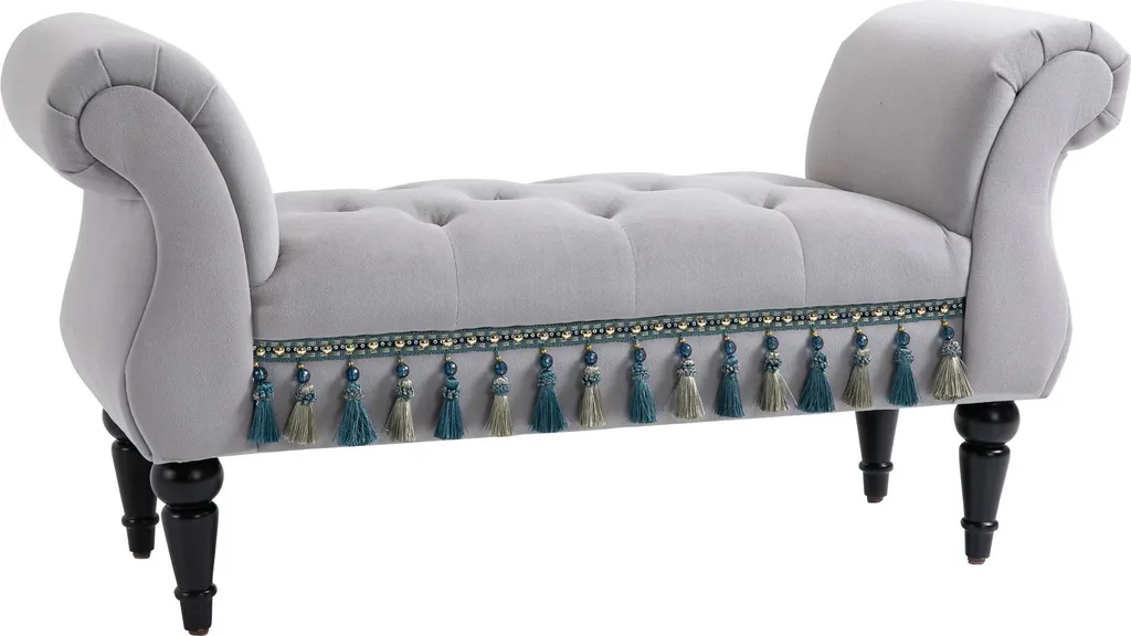 Banc de bout de lit design gris avec pieds en bois massif 117 cm chic