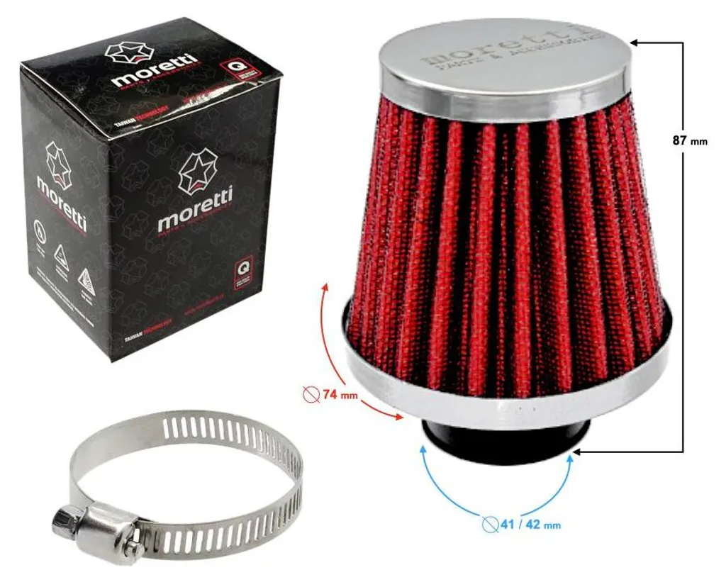 Filtre à air conique argenté Ø 41 mm pour carburateur de moto custom