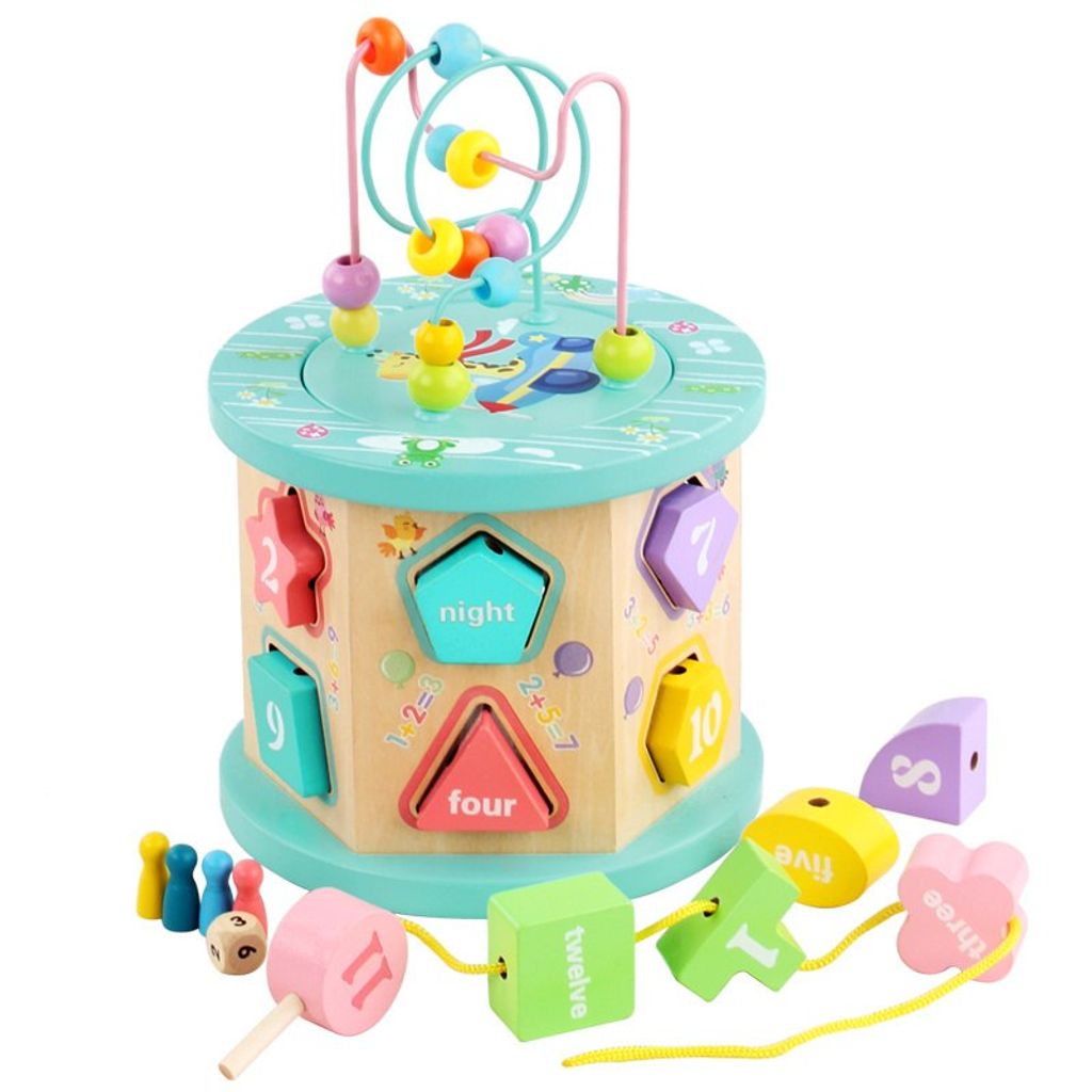 Lernwürfel aus Holz, 4-in-1, für Kinder - Sortier- und Steckspiel