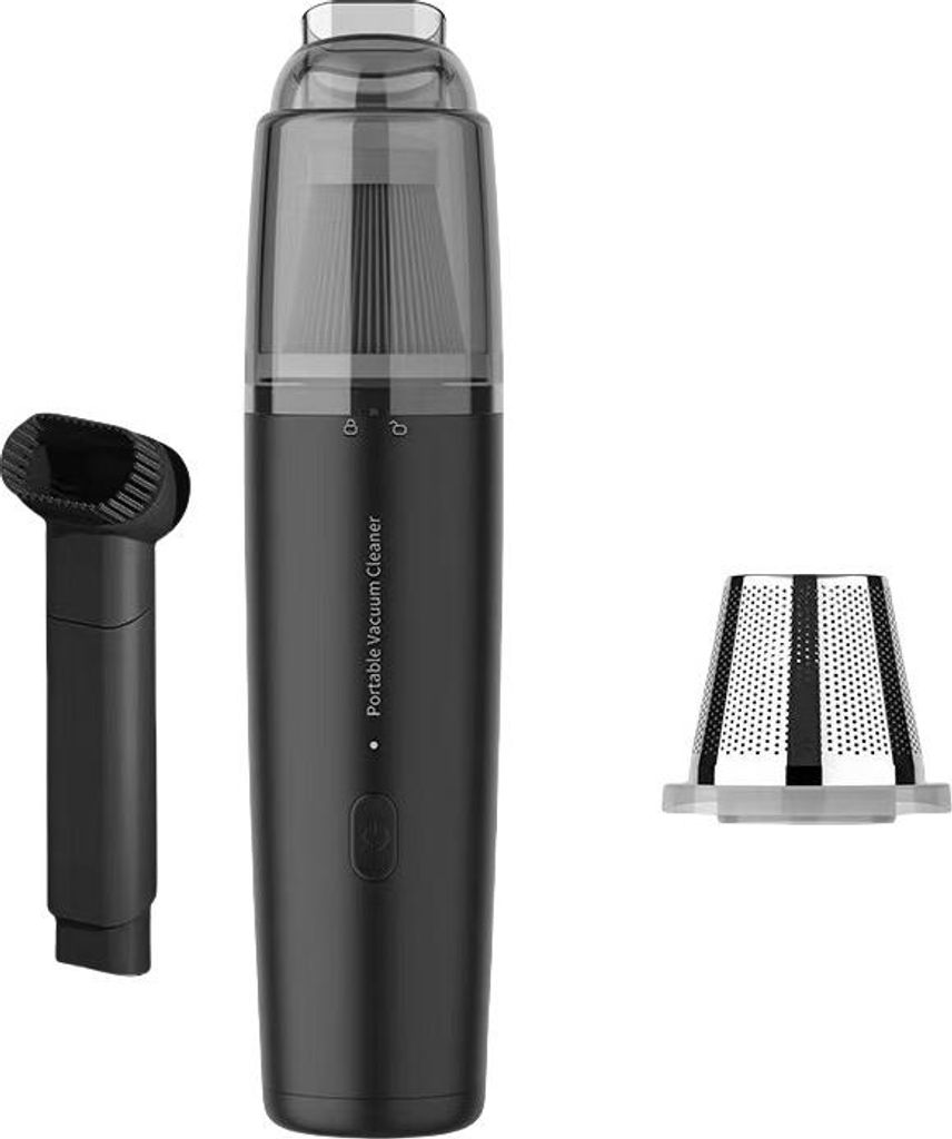 INF Akku Mini Handstaubsauger - Schwarz Metallgitter Design für Auto & Zuhause