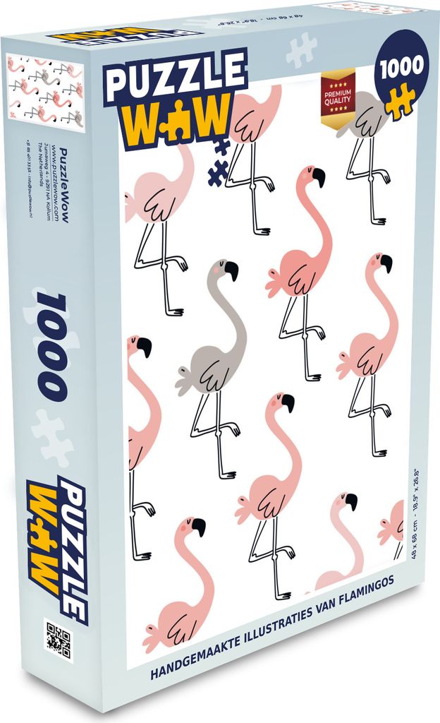 MuchoWow Puzzle 1000 Teile Flamingos - Rosa - Grau - Illustration - Kinder - Spielzeug - Alt und Jung - Spiele - Puzzeln
