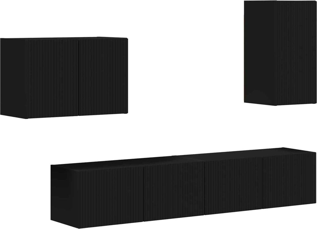 vidaXL TV-Wandregal-Set Wandmontiert 4 pcs Schwarz Holzwerkstoff