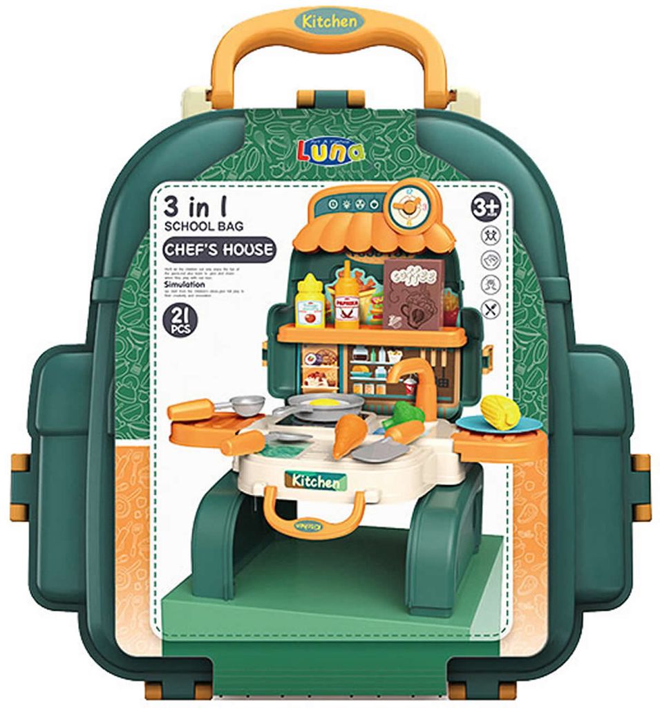 Luna Spielküche Rucksack 3in1 m. Zubehör 21-tlg. Kinder Koch-/Küchen Spielset