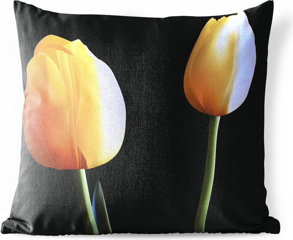 MuchoWow Outdoor Kissen - Eine Vektor-Illustration von zwei gelben Tulpen - 60x60 cm - Wetterfest - Lounge Kissen - Dekoration - Schlaf Kissen