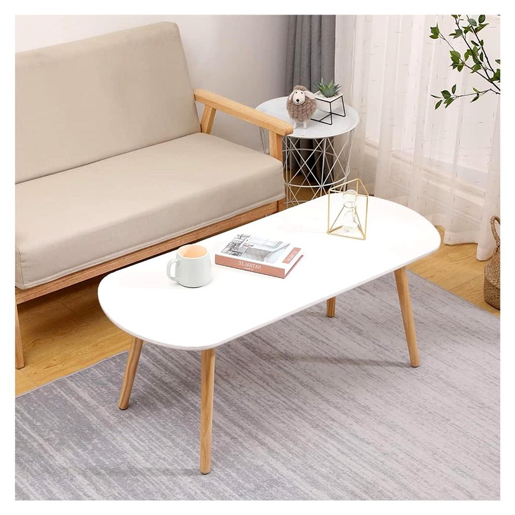 Couchtisch im skandinavischen Stil, Beistelltische für das Wohnzimmer, moderne Sofatische, Wohnzimmertisch, Kaffeetisch mit Massivholzbeinen (weiß)