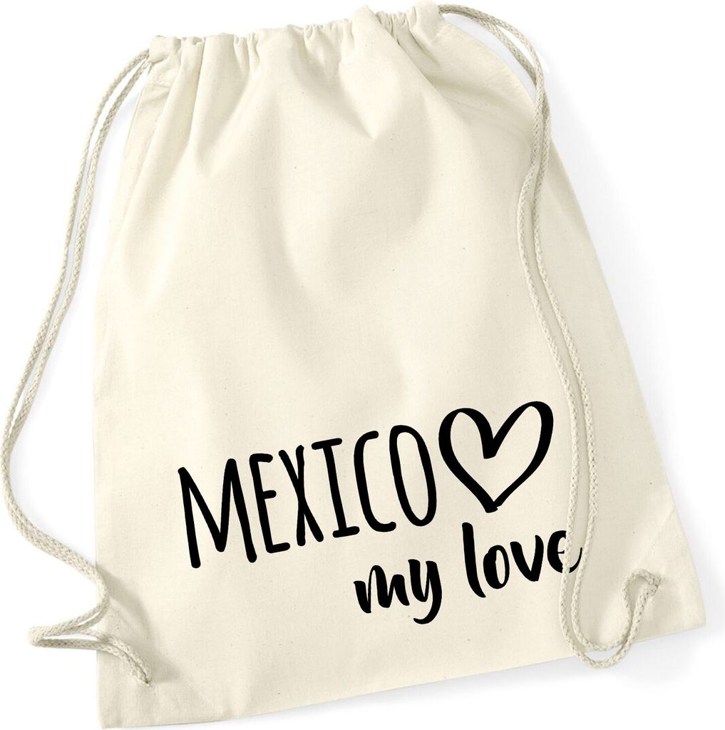 Huuraa Turnbeutel Mexico my love 12 Liter Natural Baumwolle Rucksack Geschenkidee