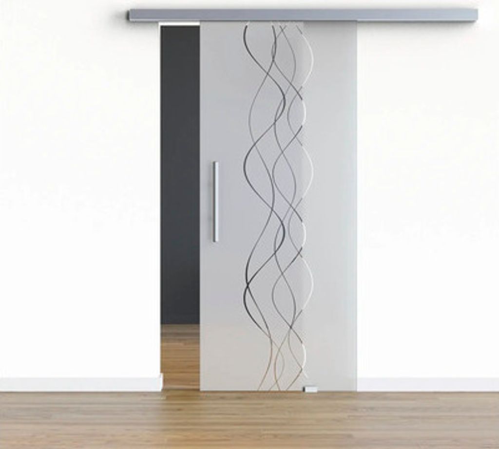 Pertura Glasschiebetür Komplettset Glera Curl 02 775x2175 mm Rechts inkl.Beschlag Selir Aluminium Edelstahloptik,Stangen