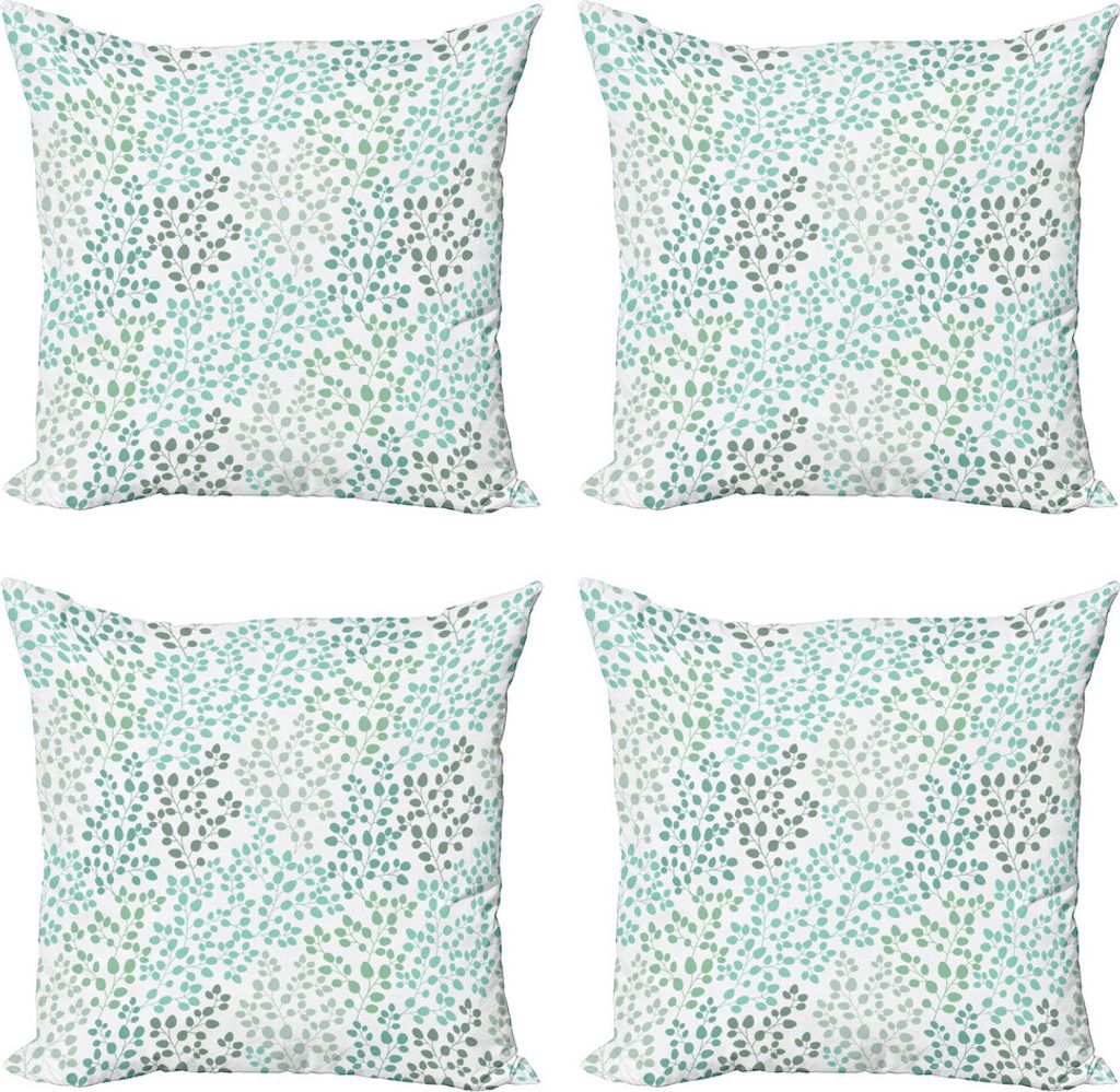 ABAKUHAUS Blatt Kissenbezug Set (4 Stück), Blatt Braches Muster, Moderner Doppelseitiger Digitaldruck, 50 cm x 50 cm, Weises Grün-Türkis