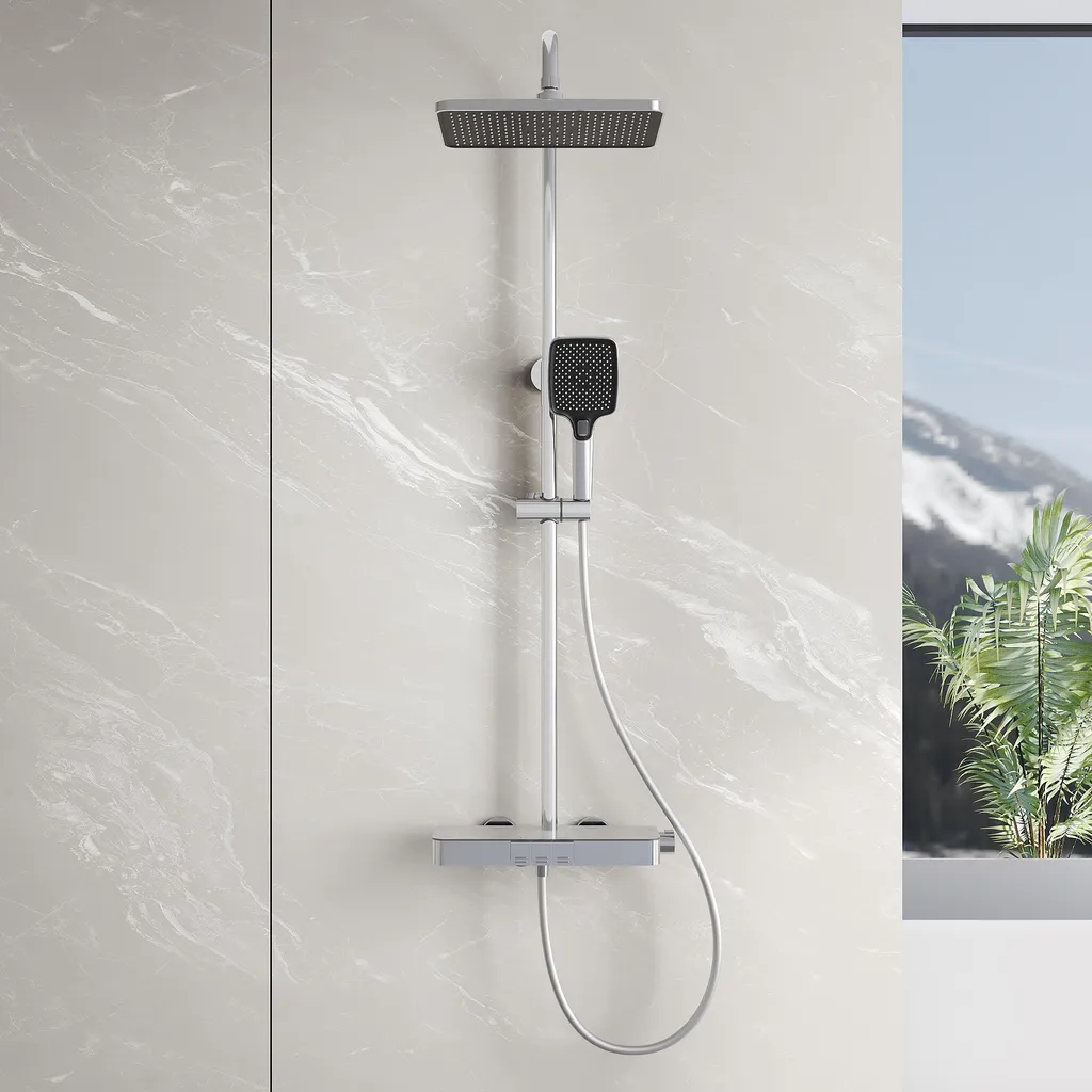 Système thermostatique SONNI chromé avec douche de tête et 3 jets