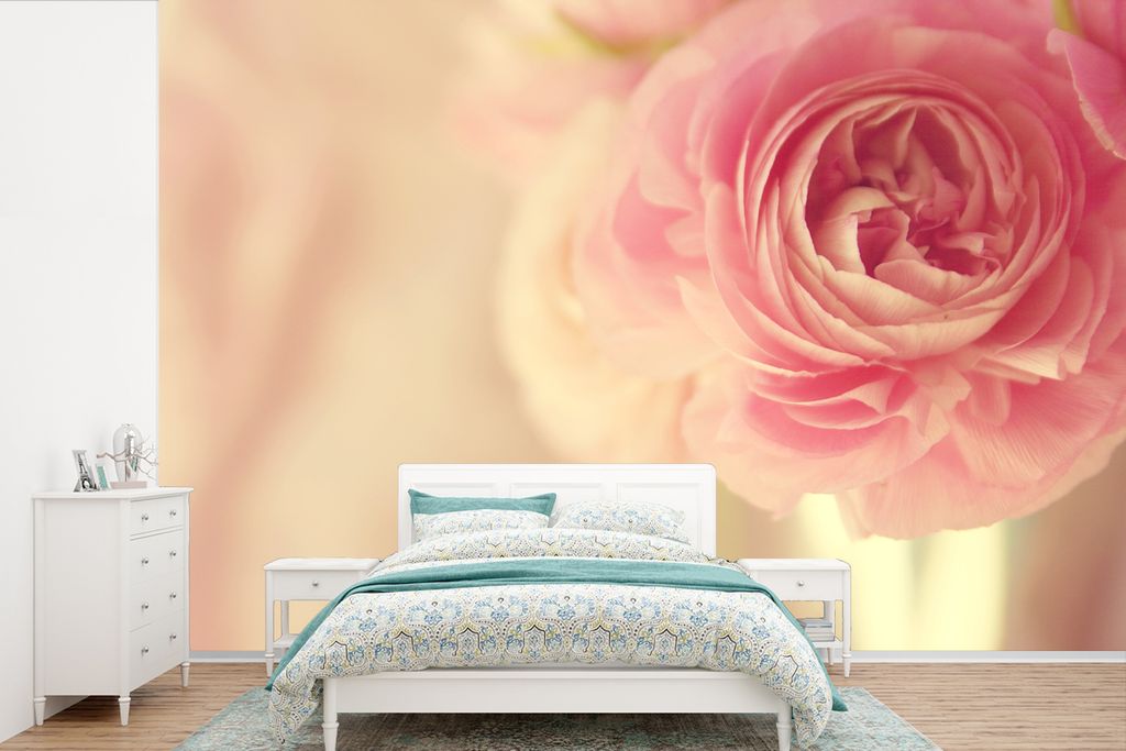 MuchoWow Fototapete für Wohnzimmer oder Schlafzimmer Wandtapete Vinyl Motivtapete Eine zarte, rosafarbene Butterblume - 360x240 cm - Vinyl-Tapete