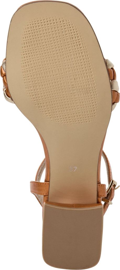 MARCO TOZZI Damen Sandale Flechtmuster Blockabsatz Metallic Textil 2-28390-44, Größe:39 EU, Farbe:Braun