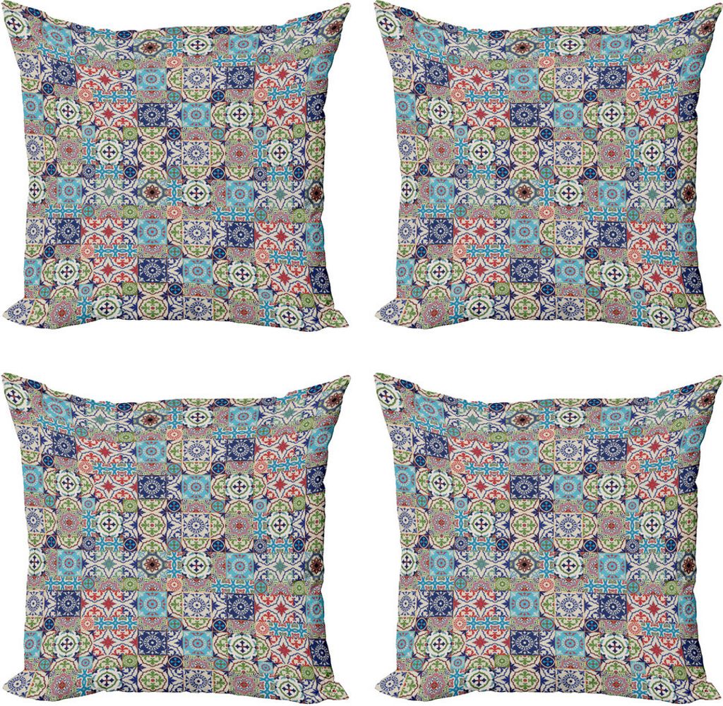 ABAKUHAUS marokkanisch Kissenbezug Set (4 Stück), Komplexe Floral Design, Moderner Doppelseitiger Digitaldruck, 40 cm x 40 cm, Mehrfarbig