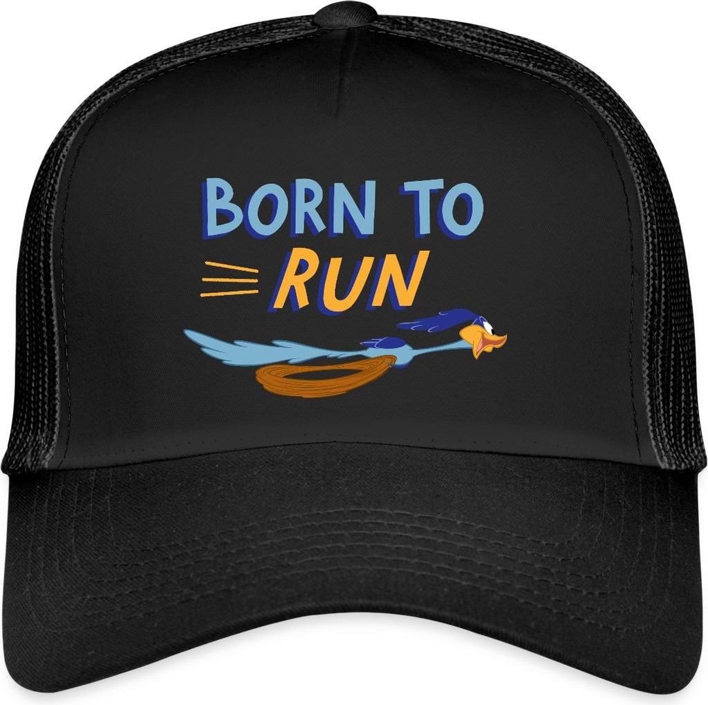 Spreadshirt Looney Tunes Road Runner Born To Run Trucker Cap, One size, Schwarz/Schwarz