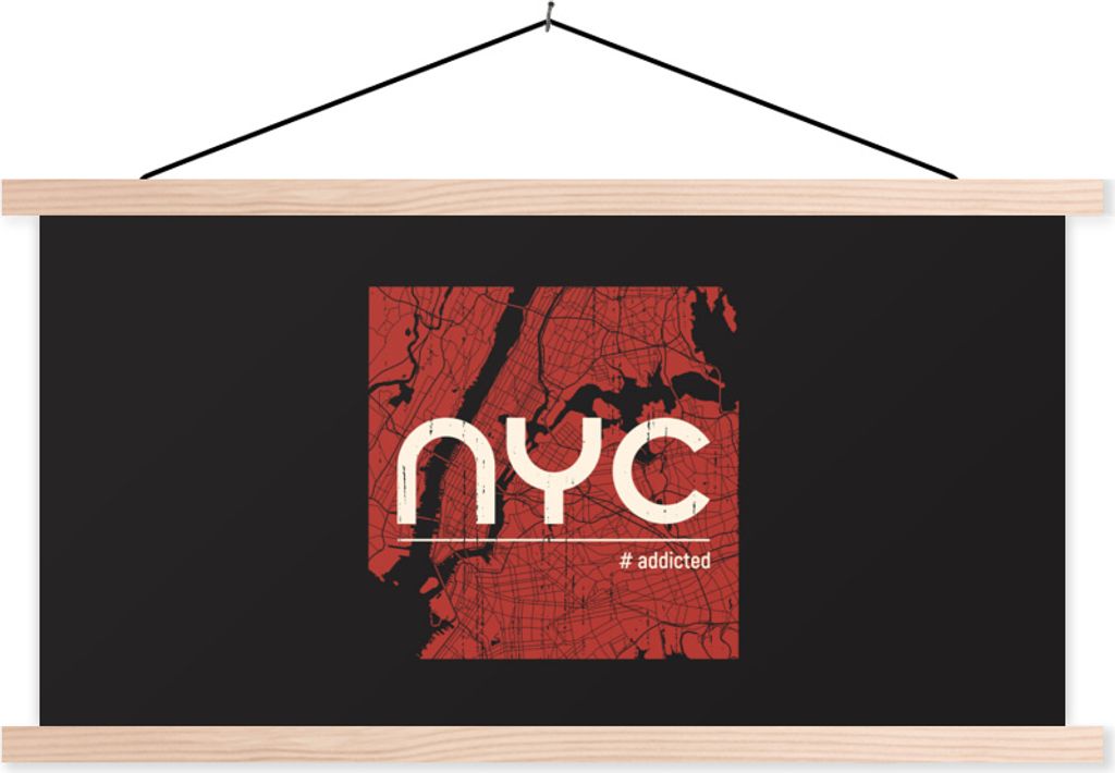 MuchoWow Textilposter New York - NYC - Rot 120x60 cm mit holzfarbenen Rahmen - Klemmleiste