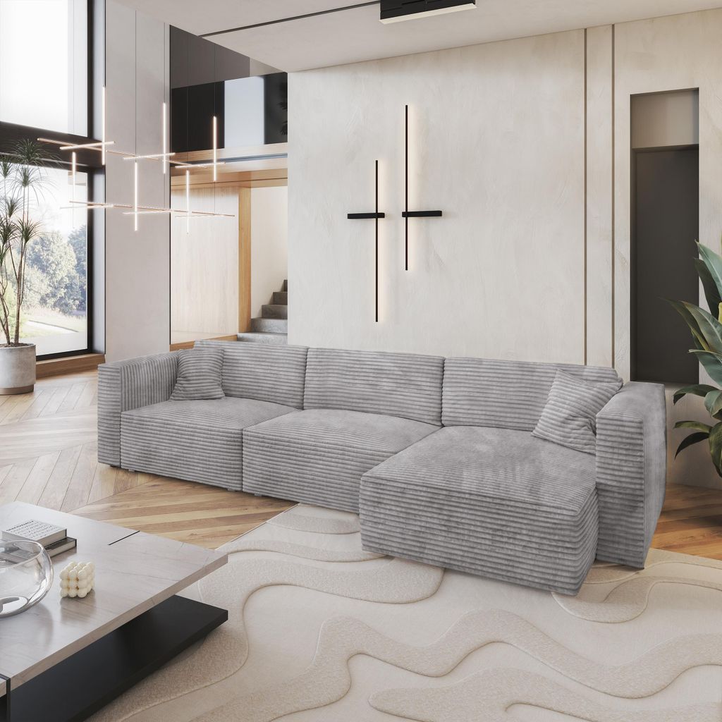 Masseno Ecksofa TOLMO mit Schlaffunktion L-Form, Sofa mit Bettkasten, Wohnzimmersofa, Couch, Soffa, Bettsofa, Couchgarnitur- Hellgrau, TILIA 86