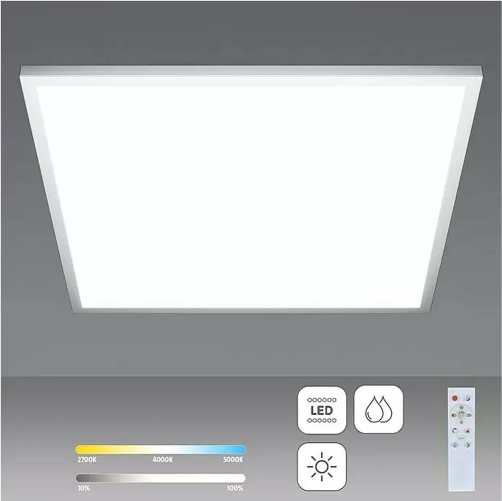 Plafonnier LED carré 60x60 IP44 blanc pour bureau et zones humides