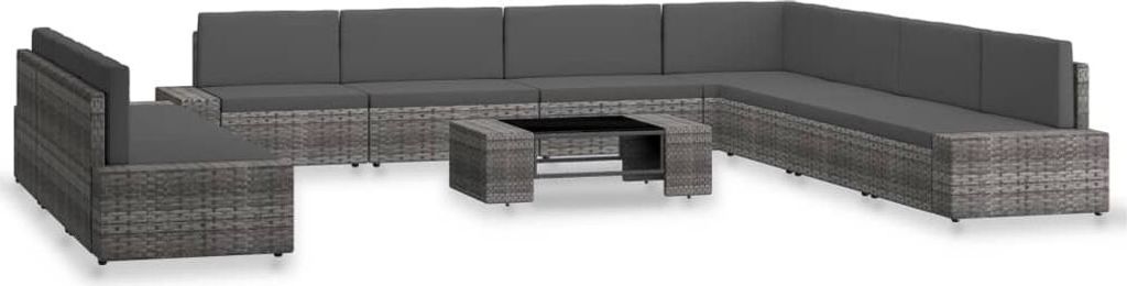 vidaXL 10-tlg. Garten-Lounge-Set Poly Rattan Grau