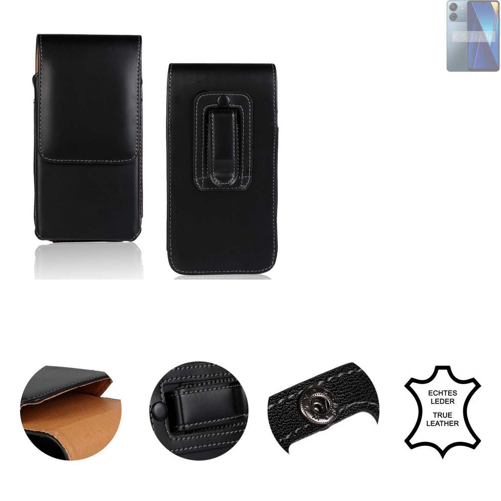 K-S-Trade Holster Gürteltasche Handy Hülle Schutzhülle kompatibel mit Xiaomi POCO C65 Handyhülle Leder schwarz, 1x