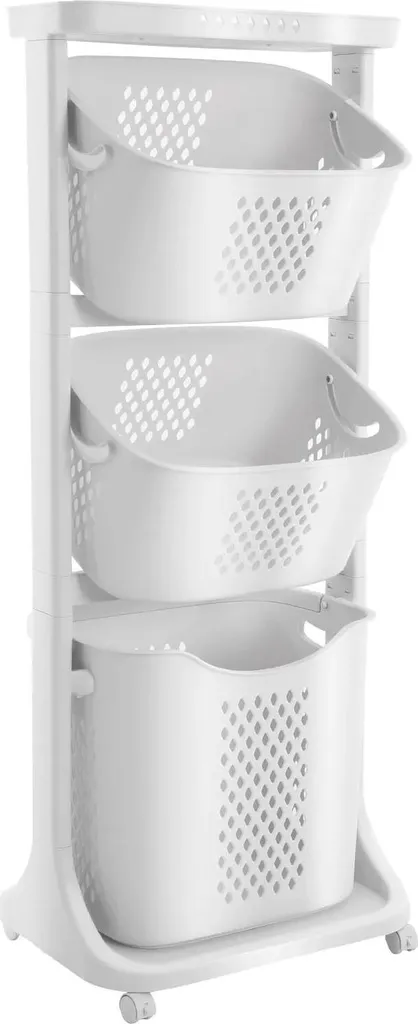 Cesto Portabiancheria Slim 18cm Avorio: Carrello 3 Scomparti su Ruote