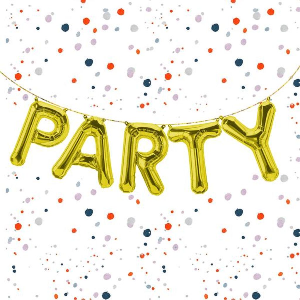 Folienballon Schriftzug Party, Gold, ca. 80 cm für Luftbefüllung