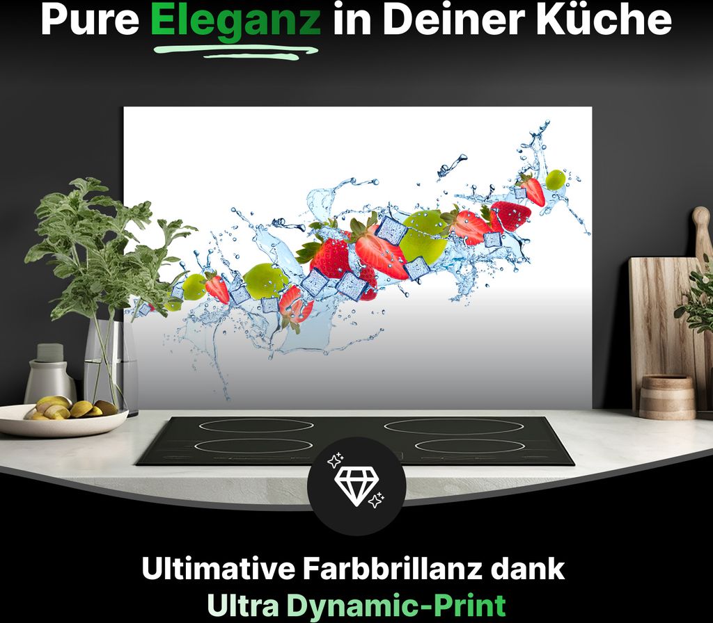 Spritzschutz Küchenrückwand Glas 100 x 60 cm Erfrischende Wasserspritzer mit Erdbeere und Limette - RUECKWAND24