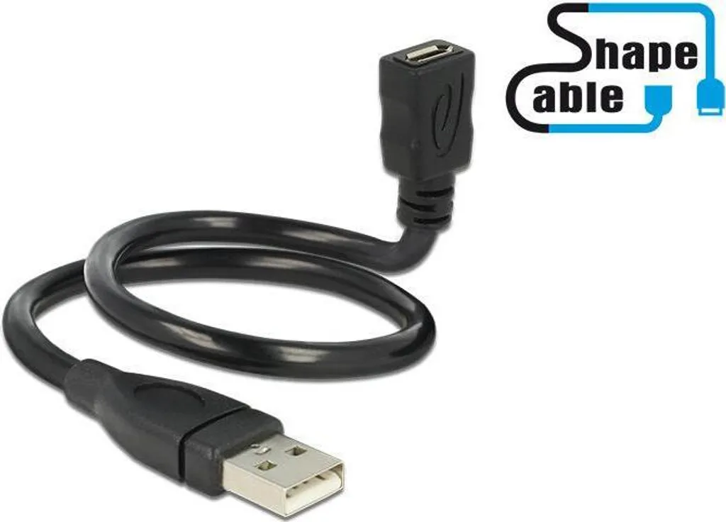 Extension USB 2.0 Shape pour Micro-B : Adaptateur 0,35m Noir Idéal PC